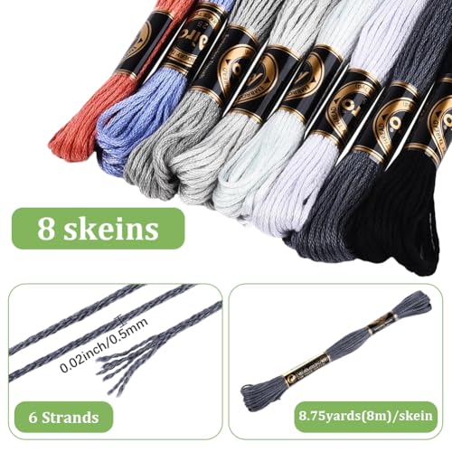 Image of 8 Skeins 6 Strands Colorful Embroidery Floss Variegated Cross Stitch Thread Polyester Gradient Friendship Bracelet String Yarn Threads Bulk for Sewing Jewelry Craft Crochet Cloth Bracelets