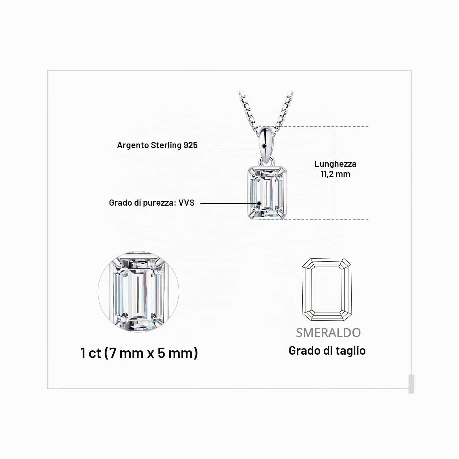 JewelryPalace 1ct Collana Solitario Donna Argento 925 con Creato Moissanite, Collana Ciondolo Pietra a Taglio Smeraldo con Catena Veneziana Maglia 45cm, Collane Pendenti in Tre Ori Set Gioielli Donna