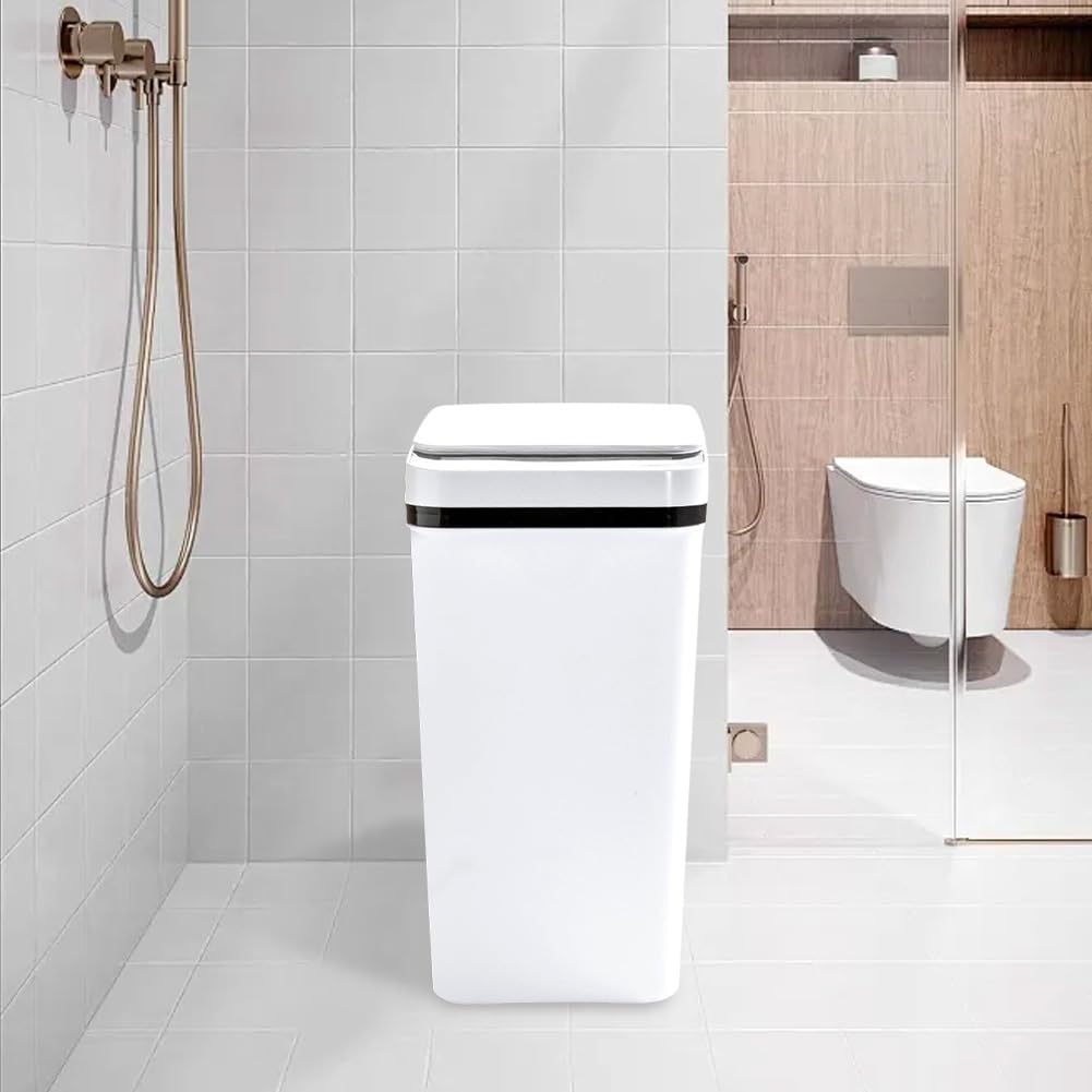 Cubo de Basura Para Baño, 12 L, con Sensor Inteligente, Es un Cubo de Basura de Plástico ABS para la Cocina Está Equipado con Una Tapa, se Cierra Silenciosamente y Es Resistente Agua (Blanco)