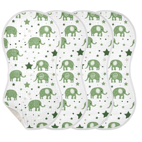 Baby Green Playful Elephant Cotton Burp Cloths Large Soft Touch Milk Spit Up Cloth for Babies boy and Girl Set of 2, 22x11in3