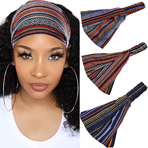 Generse Boho-Stirnbänder, elastisch, breit, Yoga-Turban, gestreift, gedreht, Kopfwickel für Damen und Mädchen, 3 Stück