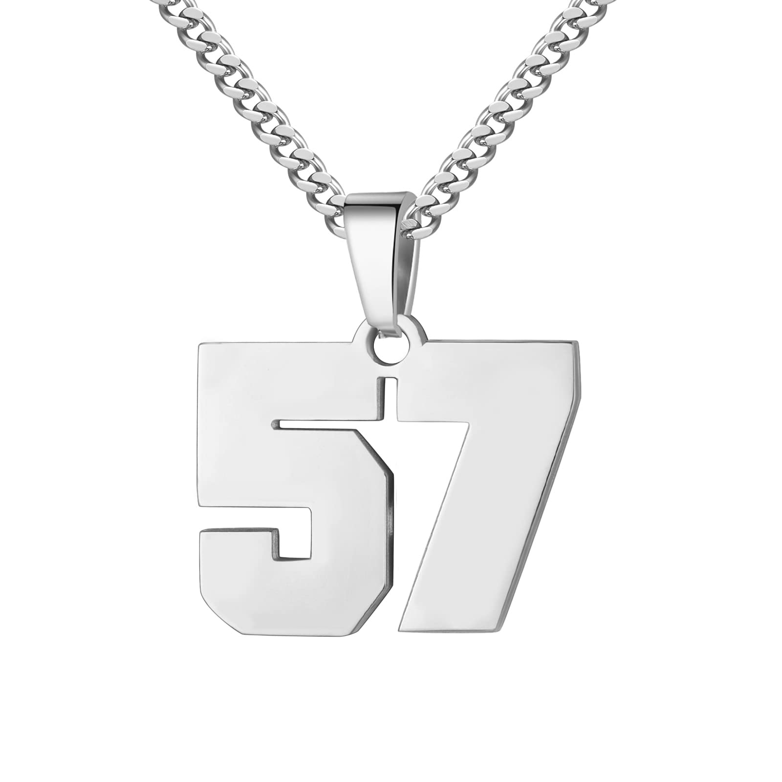 Number Necklace for Boy 0-99 Athletes Jersey Number Necklace Stainless Steel Chain 22+2 inch Personalized Number Charm P