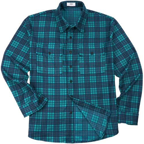 KYKU Casual Flannel Shirts for Men Plaid Men Button Down Shirt Long Sleeve with Pockets Teal Navy XL