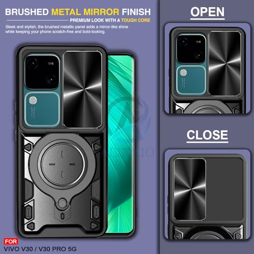 Image of AESTMO Armor Vivo V30 / V30 Pro 5G Bumper Back Case Cover | Ring Holder & CD Pattern Sliding Camera Shutter Cover | 360 Degree Protection Back Case Cover for Vivo V30 / V30 Pro 5G (Black)