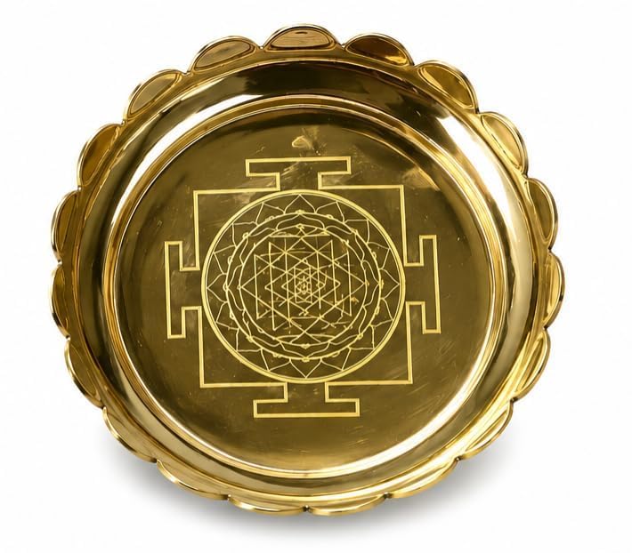 Image of Brass Shree Yantra Lotus Stand | Decorative Brass Yantra for Pooja Temple Home Office and Spiritual Decor | 5 Inches | 13 x 13 x 5 Cm