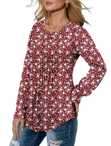 BETTE BOUTIK Long Sleeve Shirts for Women Fall Tops Dressy Blouses Crewneck Tunic Tops for Leggings S-3XL