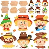 Yexiya 24 Pieces Thanksgiving Fall Scarecrow Head Craft Kits Assorted Scarecrow DIY Ornaments for Kids Art Gift Favors Autumn Project Home Classroom Game Activities