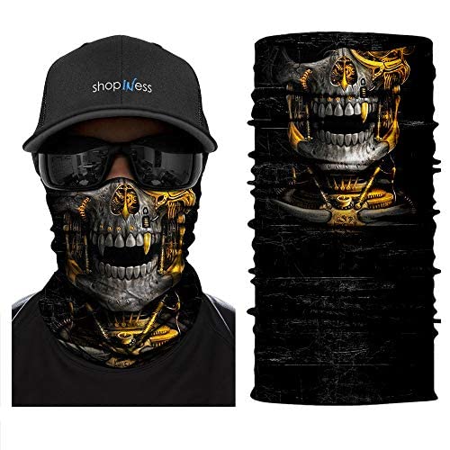 ShopINess Scaldacollo Multifunzionale Bandana Tubolare Teschio Unisex per Moto, Sport Outdoor, Carnevale e Halloween – Collezione Stampe Realistiche (Oro)
