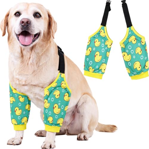Image of Dog Elbow Wraps Knee Protector Pads Elbow Callus Treatment Sleeve for Wounds Front Legs Prevent Licking for Medium Large Dogs 2XL,Duck