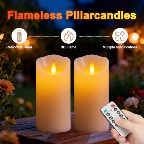 Image of Autbye Rechargeable Flameless Candle, Realistic 3D Flickering Warm Flame, LED Candle with Remote Control & Timer for Holiday, Wedding, Patio and Home Decoration(Set of 2)