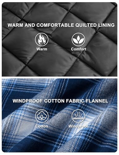 Image of TACVASEN Men's Flannel Shirt Quilted Lined Theraml Winter Coat Button Down Insulated Flannel Shirts Jacket