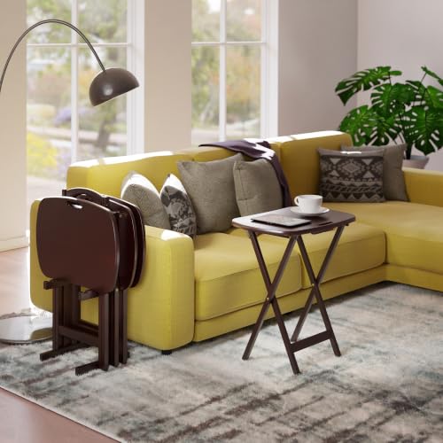 Image of Winsome Lucca Set of 4 Foldable Snack Tables with Storage Rack, Walnut