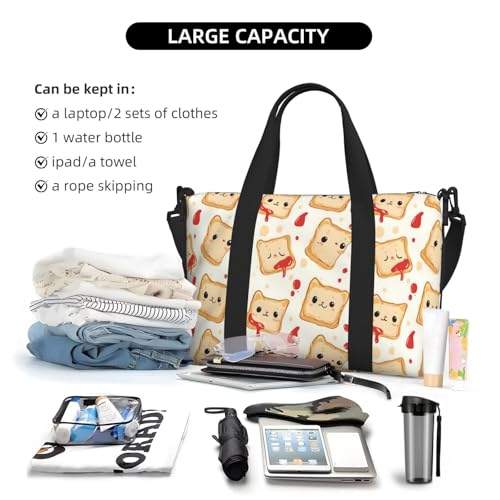 Cute Ketchup Bread Print Travel Duffle Bags for Women, Personal Item Overnight Weekender Sport Carry On Gym Bag for Men Women4