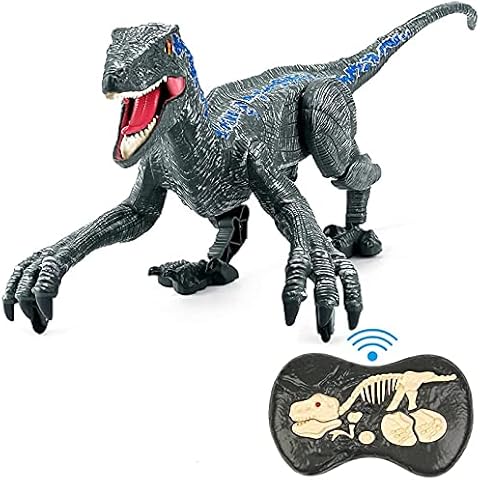 ZHYX Remote Control Dinosaur Toys - RC Walking Robot Velociraptor,Blue Cover