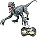ZHYX Ferngesteuerte Dinosaurier Spielzeug,Velociraptor mit Gehen simuliertem Brüllen Kopfschüttelfunktionen,Blue