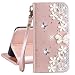 Produktbild Xifanzi Brieftasche PU Ledertasche Hülle für Wiko Lenny 4 Flip Case Strass 3D Bling Bling Entwurf Blumen Blumen und Schmetterling Muster Bookstyle Lederhülle Schützend Handytaschen für Wiko Lenny 4