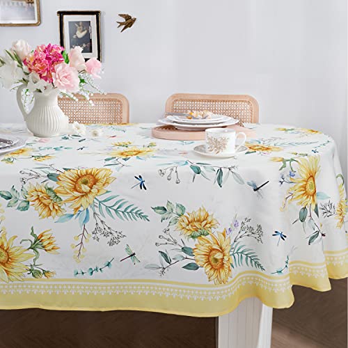 Bnejvif Sunflower Oval Tablecloth Yellow Floral Tablecloth Waterproof Fabric Wrinkle Free Durable 60 X 102 Inch