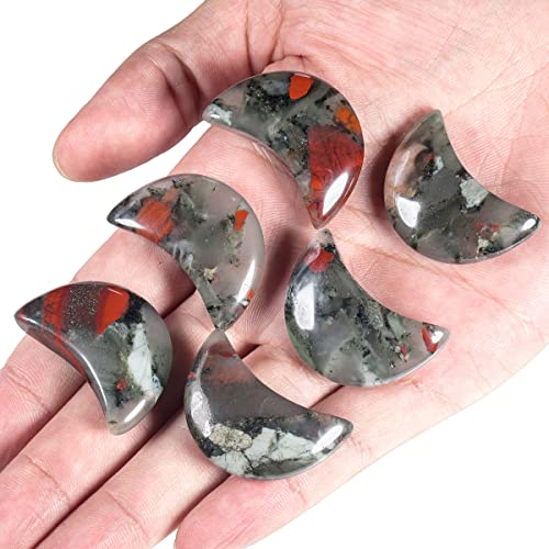 Nupuyai 4pcs Moon Shape Africa Bloodstone Crystal Palm Pocket Worry Stone Set - Image 2