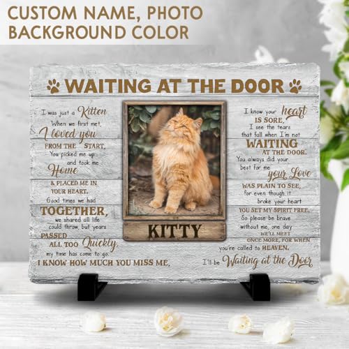 Kilyhome Personalized Cat Memorial Stone, Headstones Gift for Cat Lovers, Loss of Sympathy Gifts with Customizable Photo Prints, Name, Years, Background Color
