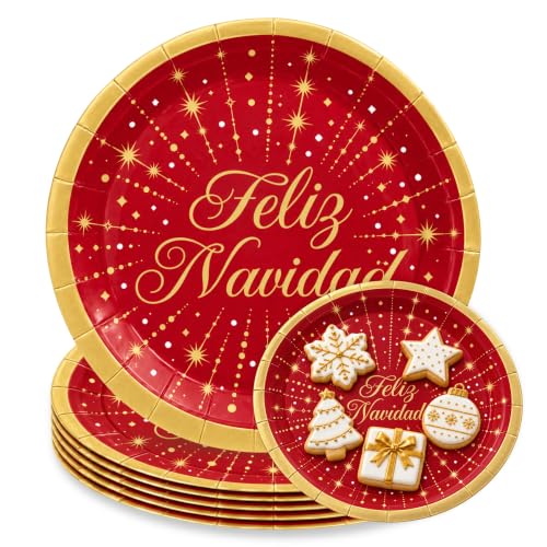 Platos de cartón, Platos Desechables cartón, Feliz Navidad, 6 Unidades