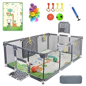 Upgrated Baby Playpen with Mat, Playpen for Babies and Toddlers, Large Playpen with Mat, Sport Playpen, Play Pen with Accessories, Baby Fence, PlayPen Indoor & Outdoor Activity, Sturdy Kids
