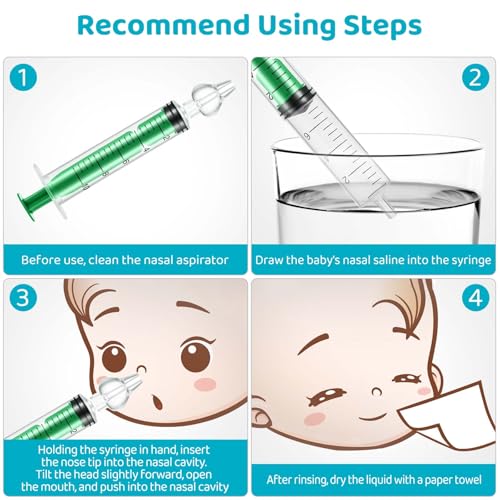 Image of Baby Nasal Aspirator, Nasal Syringe for Baby Syringe Nasal Irrigator with Professional Reusable Silicone Nasal Suction Tip Nose Cleaner for Irrigation Nasal Spray Nasal Hygiene (Green, 2 Pieces)