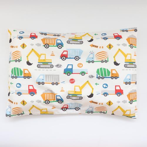 Image of 3 Pcs 100% Cotton Toddler Sheet Pillowcase Set for Boys and Girls,Include Fitted Sheet,Top Sheet and Envelope Pillowcase,Cute Cartoon Pattern,Soft Skin-Friendly Breathable(Vehicle)