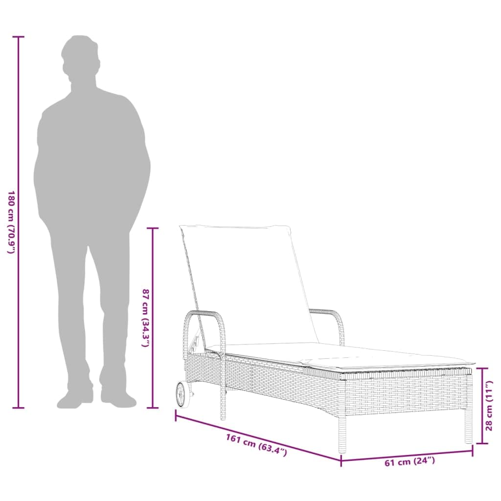 vidaXL Lettini Prendisole 2 pz con Cuscini Grigio in Polyrattan, lettino prendisole con ruote, lettino prendisole, lettino da giardino