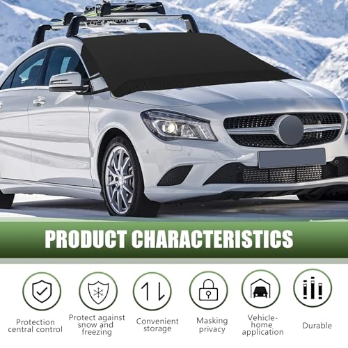 Image of 1 PC Car Front and Rear Windshield Snow Shield, Thickened Car Oxford Cloth Snow and Sunshade All-in-one Cover, Waterproof and Durable Windshield Cover, Universal for Most Cars (Black #1)