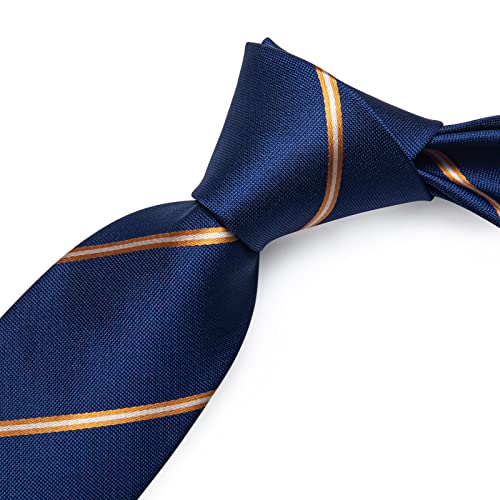 Image of DiBanGu Striped Tie Set for Men Silk Woven Plaid Necktie and Pocket Square Cufflinks Business Wedding