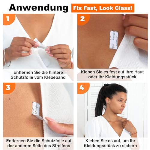 aZengear Double Sided Body Tape for Clothes, Hijab, Dress (104 Strip Pack) - Transparent, Clear, Strong Adhesion For All Skin Types and Fashion Clothing Fabrics4