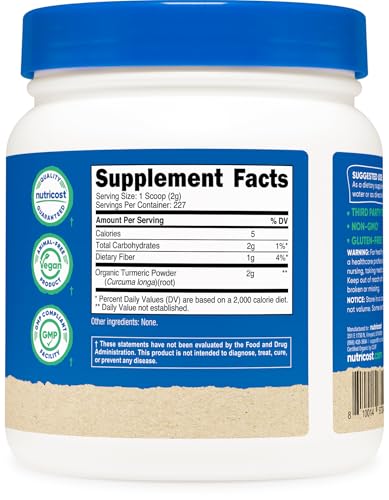 Image of Nutricost Organic Turmeric Root Powder 1 LB (16oz), Certified USDA Organic