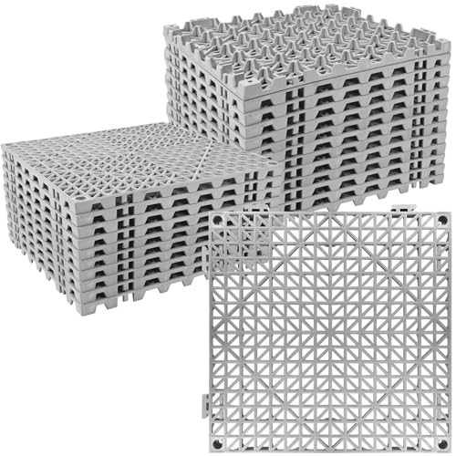 Image of ToLanbbt Modular Interlocking Cushion 24P 11.8 inch x 11.8 inch Interlocking Rubber Floor Drain Holes Non-Slip Splicing Drainage Mats for Deck, Shower, Kitchen, Drain Pool, Sauna Bath, Indoor Outdoor (Grey)