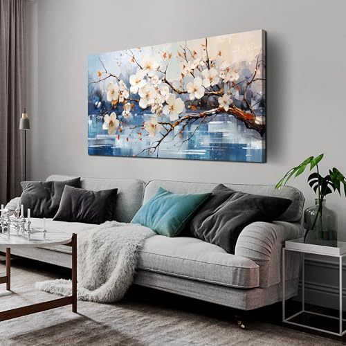GUGIKA Flower Wall Art for Living Room, White Plum Blossom