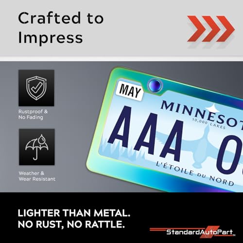 Image of Premium Slim Neo Chrome Aurora License Plate Frame - 1 Piece, Rust-Free Stainless Steel & Rattle-Free, Street Legal, Universal with Screw Caps, Thin Edged Metal Front or Rear Car Tag Holder Unisex