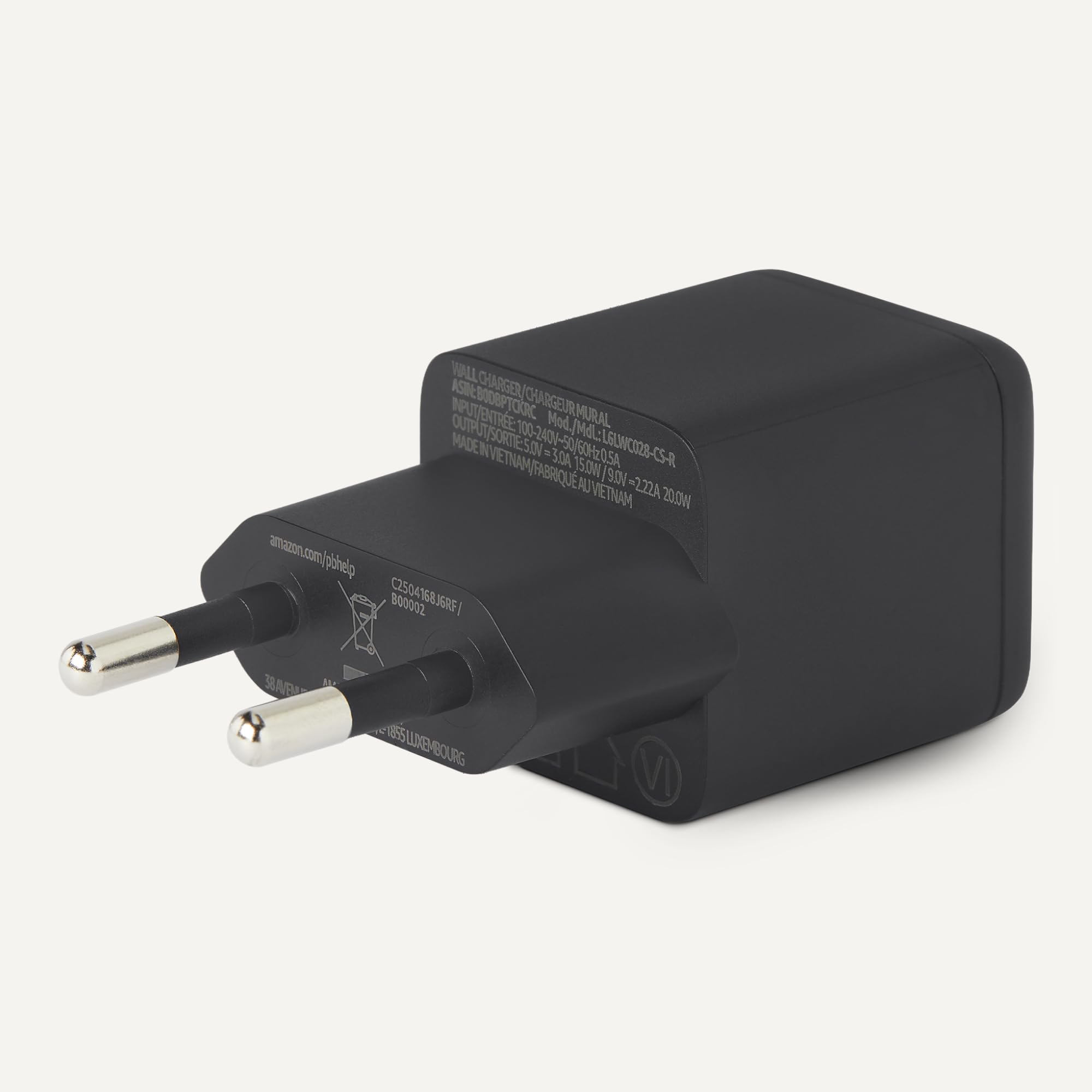 Amazon Basics Cargador de Pared USB-C Nano GaN de Carga Rápida, 20W y 1 Puerto PD 3.1 para Tablets y Teléfonos, Negro - 5