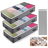 ASANMU Unterbett Aufbewahrungstasche, 3 Stück Unterbettkommode Atmungsaktiv,10 PCS Kleidung Aufbewahrungsgurt Unterbett Aufbewahrungsbeutel Faltbare Kleidertasche für Bettdecken/Kissen/Kleidung/Decken