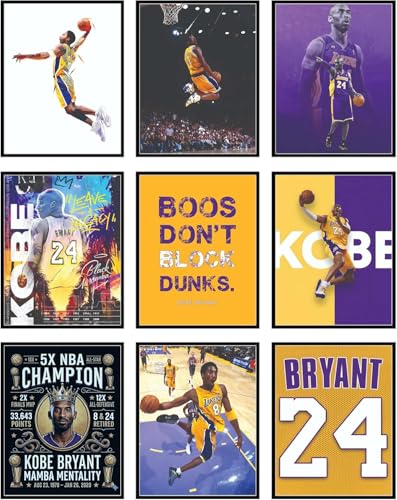 BigWig Prints Kobe Bryant Poster - Kobe Poster, Bryant Wall Art For Bedroom, Lakers Basketball Art For Boys Room Decor, Sports Gifts, Legendary Basketball Player Wall Decor - Unframed Set Of 9 (8x10)
