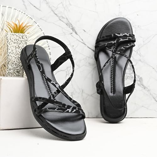 Image of Centrino Women's Sandals | Trendy Stylish Slip-On Open Toe Sandals for Ladies | Animal Print Cross Strap Comfortable Casual Flip-Flop Sandals | Lightweight and Durable Fashion Footwear(9328)