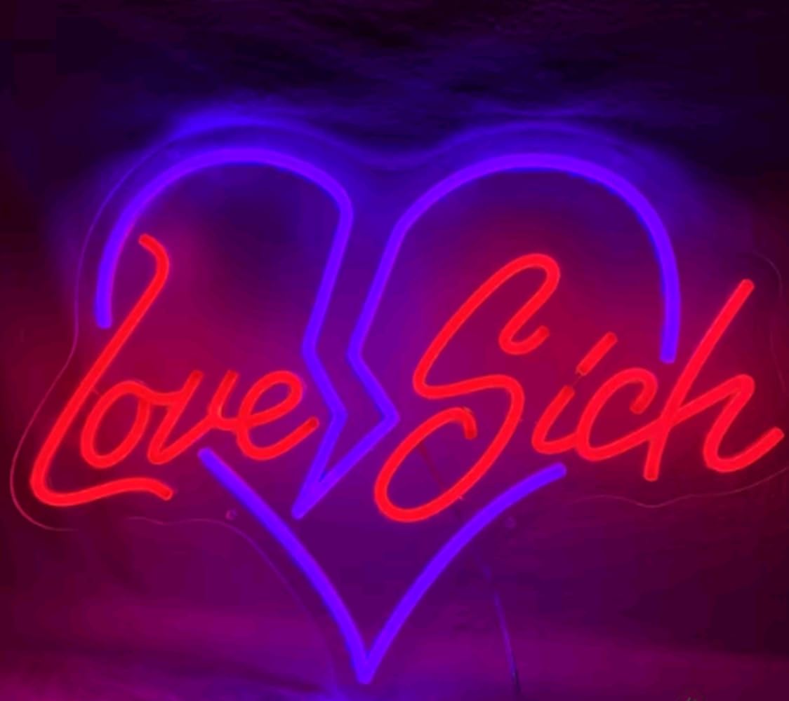 Love Sick LED Neon Sign, Custom Heartbreak Broken Heart Neon Light