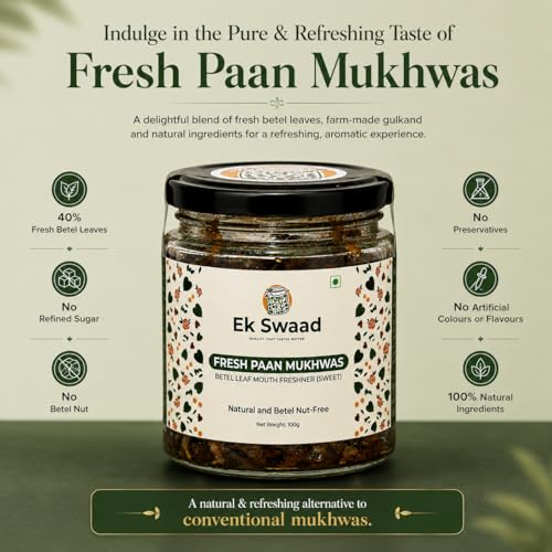 Image of Ek Swaad Fresh Paan Mukhwas | Paan /Betel Leaf Mouth Freshener | No Added Refined Sugar | Natural & Fresh | No Supari, No Katha | No Artificial Additive | 100g