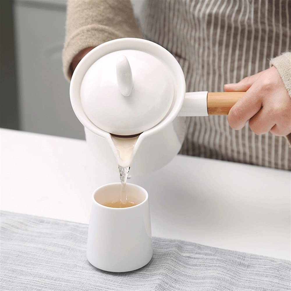 Czajniczek z zaparzaczem Czajniczek do herbaty i kawy Białe porcelanowe czajniki z drewnianym uchwytem Dzbanek na mleko z pokrywką, biały ceramiczny dzbanek do herbaty.