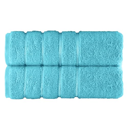 Image of Elegant Comfort 100% Turkish Cotton 4 Lines Viscose Stripe Luxury 2 Pack Bath Towel Set 27 x 54 Inch - Super Soft and Highly Absorbent Premium Hotel Spa Quality Towels for Bathroom Use, Aqua