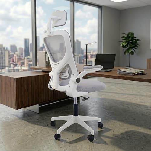 Image of NORMAN JR White White | High Back Imported Mesh Fabric Boss Office Chair | Y Design Ergonomic Back Support | 2D Aero Design Adjustable Armrests | Synchro Tilt Lock Mechanism Support