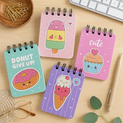 Image of Pocket-Size Notepad (Pack of 4) 100 pages, Mini Memo Pads for Daily Notes, Lists, Work & Journaling (7x12 cm) Notepad for Office - Dessert Dreams