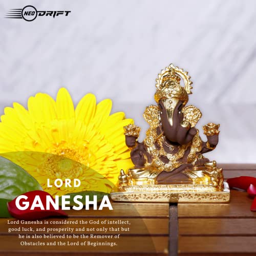 Image of Neodrift Ganesh Idol for Car Dashboard (Real 24kt & 999 Silver Plated, Dual-Tone Gold & Silver) (Model ND12) - Enhance Your Drive
