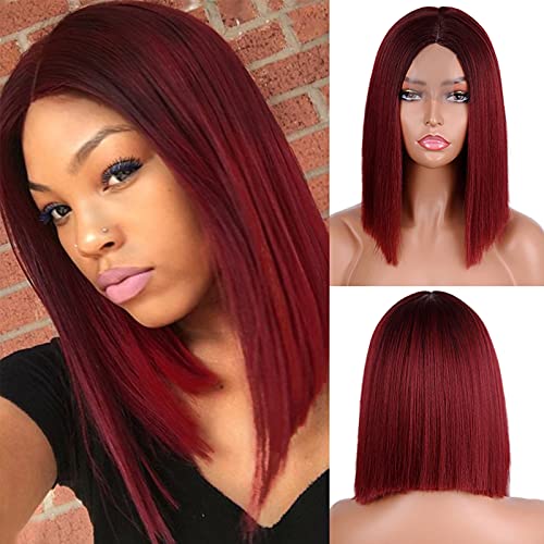 MERISIHAIR Short Wine Red bob Wig for Women,Red Straight Wigs Natural Looking,Short Burgundy Wigs for Daily Party