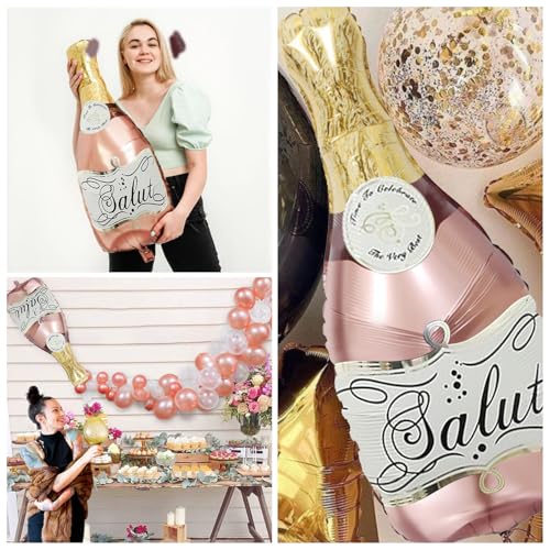 Image of Aluminum Foil Champagne Balloons, Large 36Inch Pink Mylar Foil Helium Wine Glass Goblet Balloons for Birthday Engagement Bachelorette Party Decorations