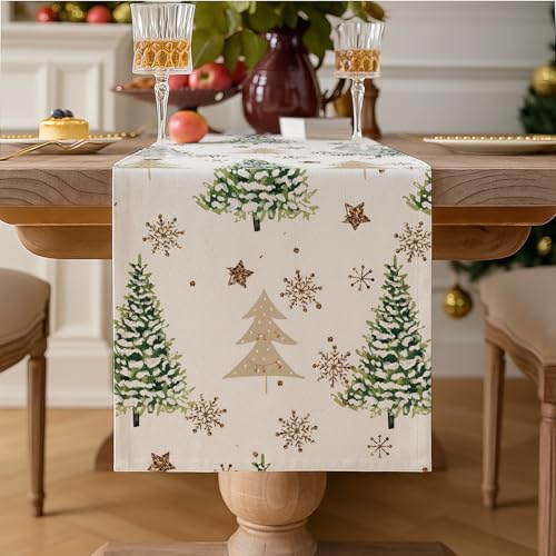 Vorysum Weihnachten Tischläufer Beige Grüner Weihnachtsbaum...