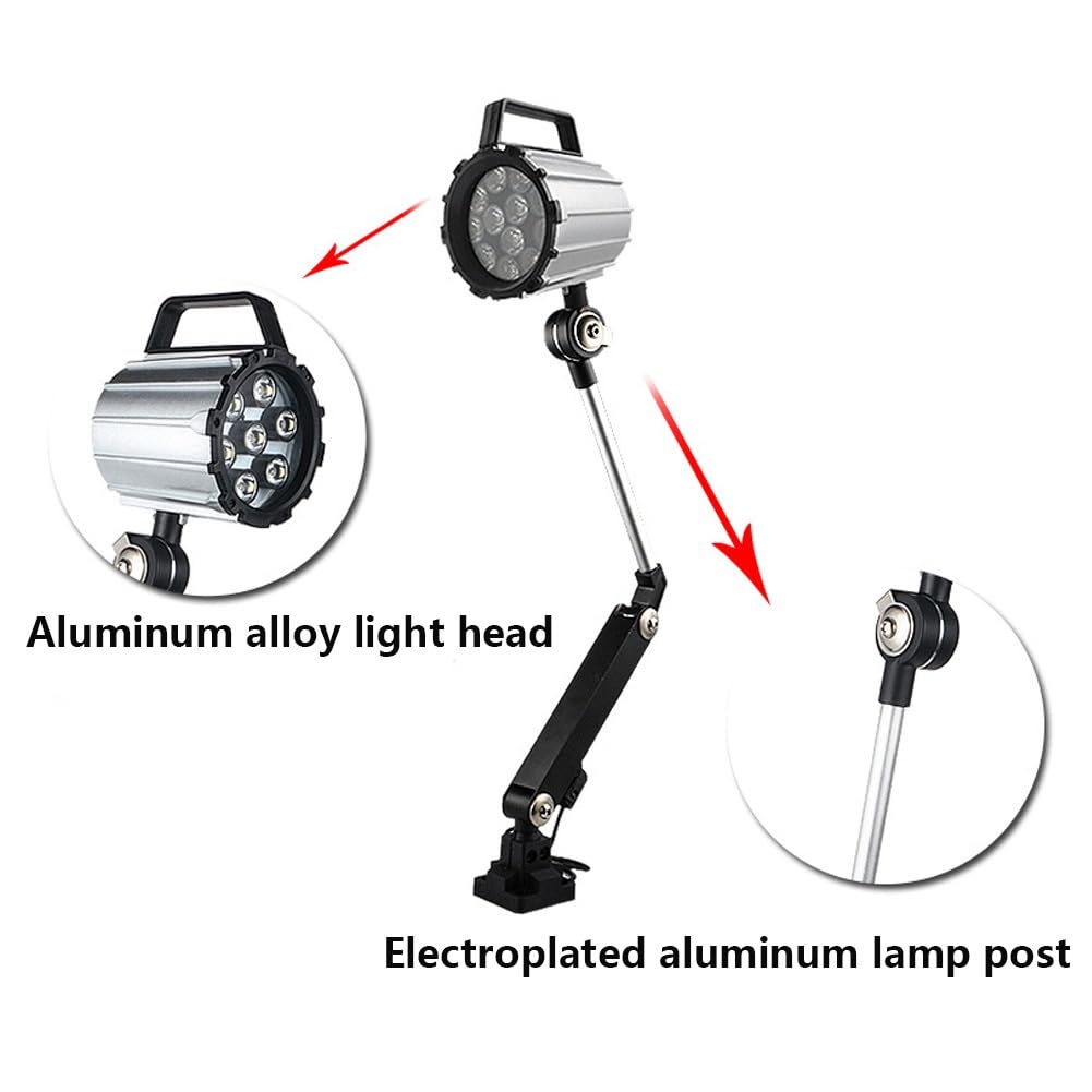 Przenośna lampa robocza LED, wodoodporna mechaniczna lampa robocza, 120 lumenów/wat, oświetlenie przemysłowe, lampa warsztatowa do tokarek, maszyny do szycia (12W/24V/duże ramię)